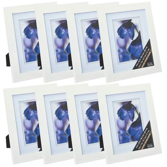 Studio Decor; 8 Pack: White 5" x 7" Gallery Frame with Double Mat, Airfloat Gallery™ by Studio Décor®; Category:Single Opening; Image:1